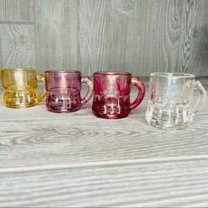 4 federal colored glass shot glass size mugs / cups glasses